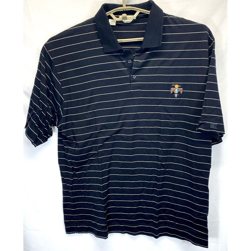 CUTTER & BUCK Mercerized Men's Black Striped Golf Polo Shirt Size M with LOGO